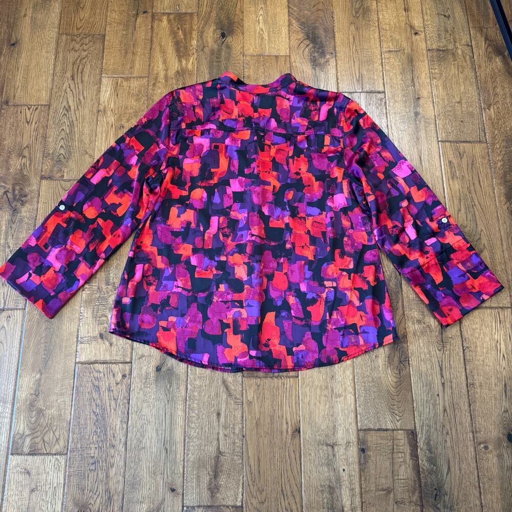 Ruby Rd Women’s 18 Long Sleeve Button-Down Blouse Fuchsia Paint Floral - Picture 5 of 5